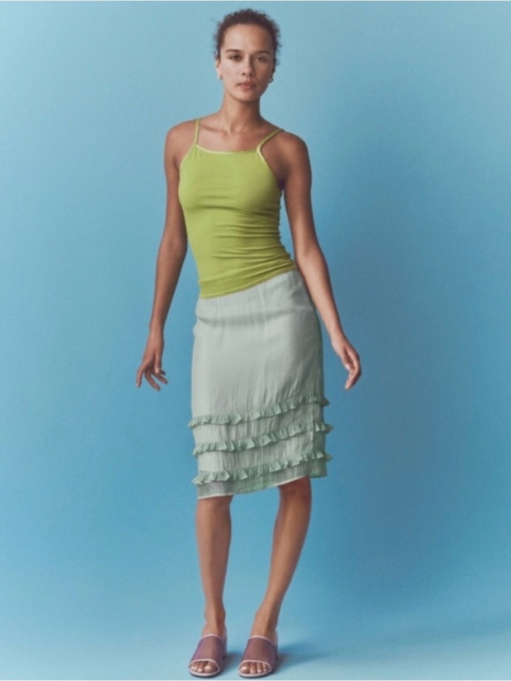 J. Crew Green Crinkle Ruffle Skirt